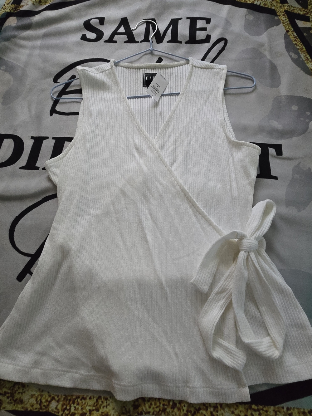 GAP White Ribbed Wrap-Front Tank